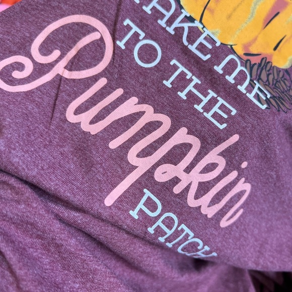 Take Me To The Pumpkin Patch Fall Burgundy Short Sleeved Shirt Sz L - Picture 2 of 6